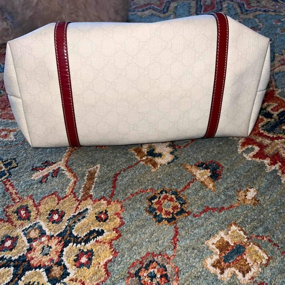 Gucci Supreme Tattoo Heart Tote Bag – Limited Edition 2008 GG Canvas Red Trim - Picture 7 of 16